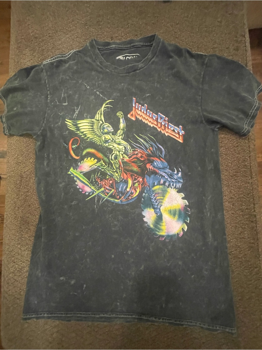 Judas Priest Graphic Band Tee in Black with Neon Motorcycle Artwork